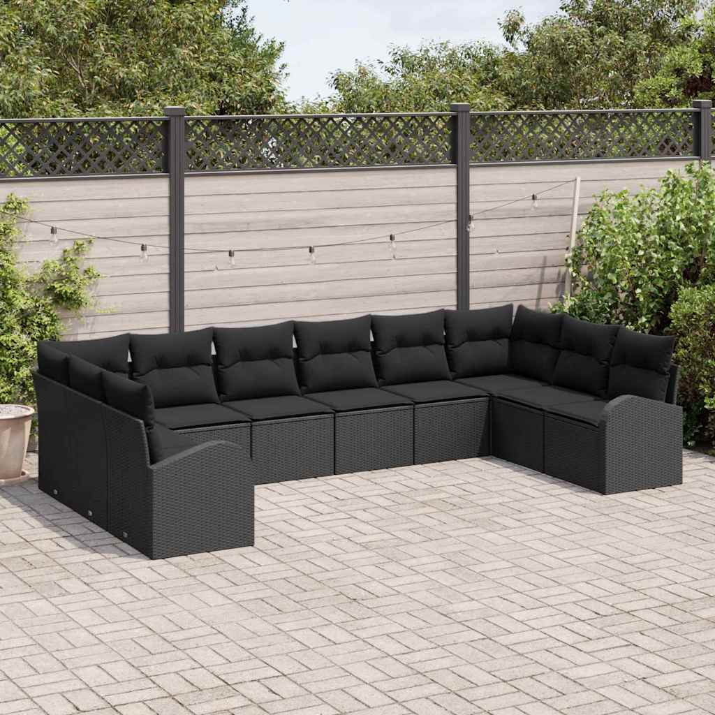 Garten-Sofa-Set 10 pcs Schwarz Poly Rattan