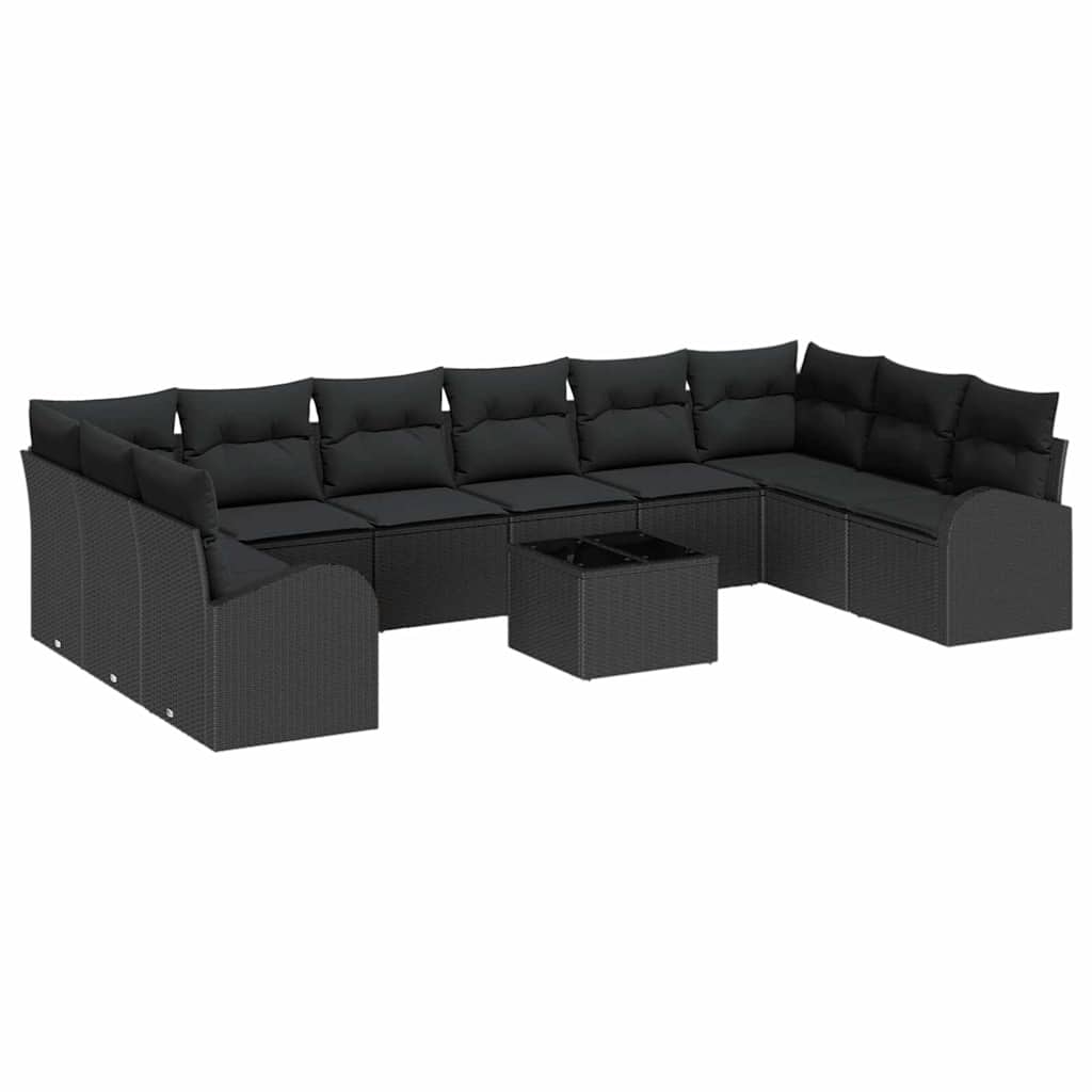 11-piece garden sofa set with cushions in beige poly rattan