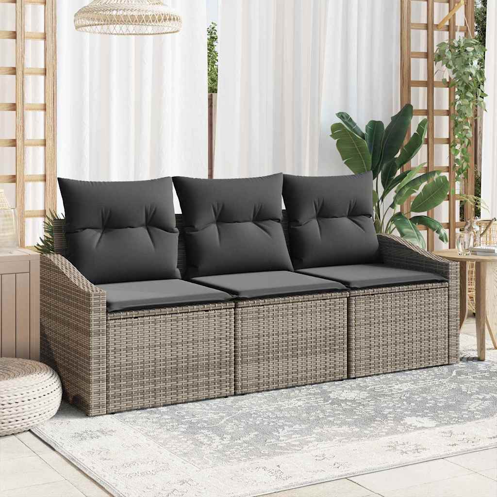3-piece garden sofa set with cushions grey poly rattan