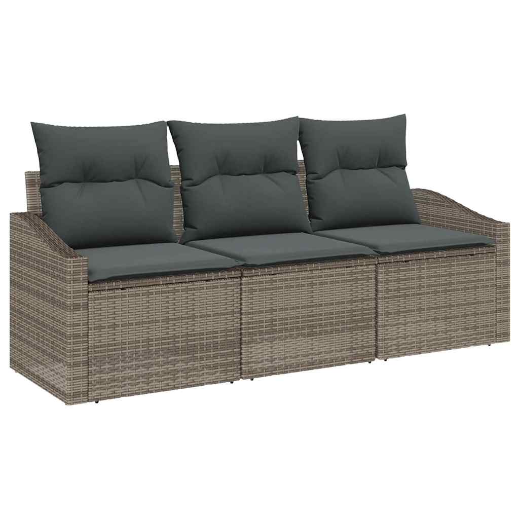 3-piece garden sofa set with cushions grey poly rattan