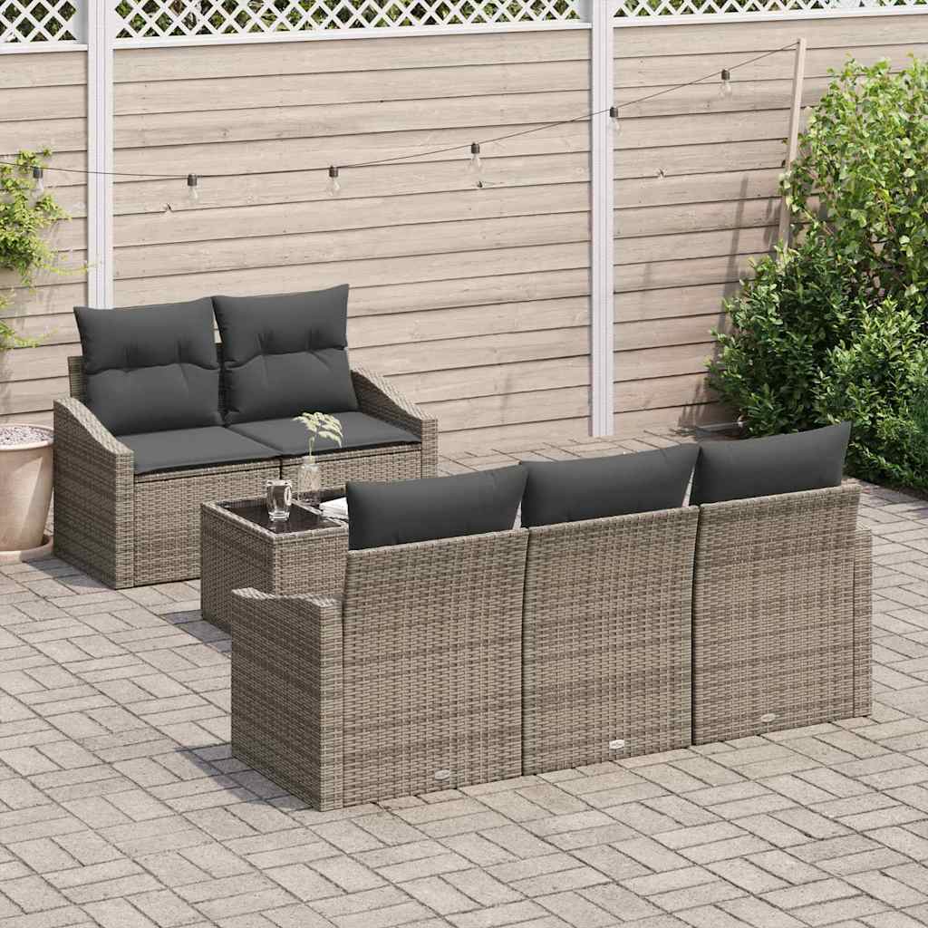 6-piece garden sofa set with cushions grey poly rattan