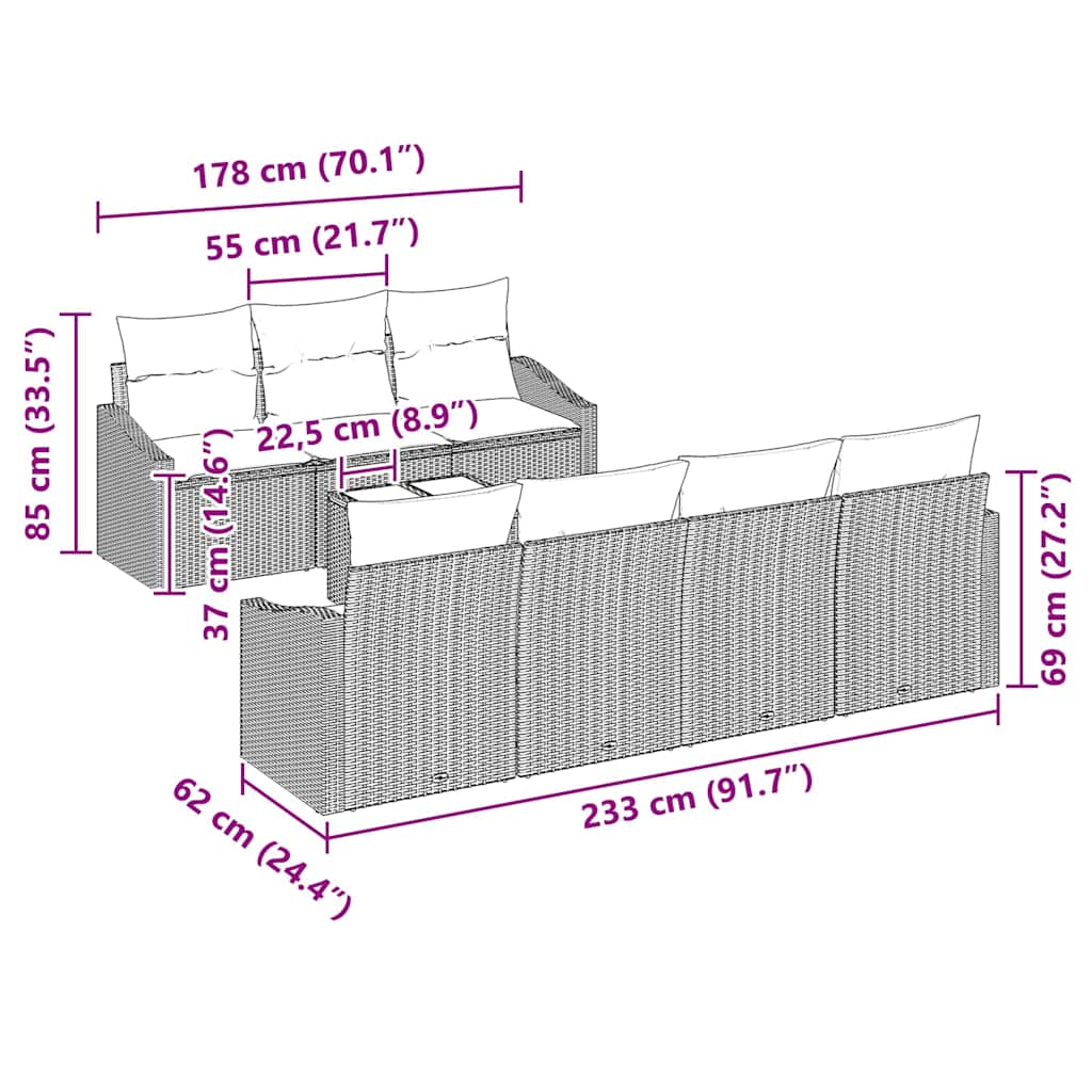Garten-Sofa-Set mit Kissen 8 pcs Grau 55 x 55 x 37 cm
