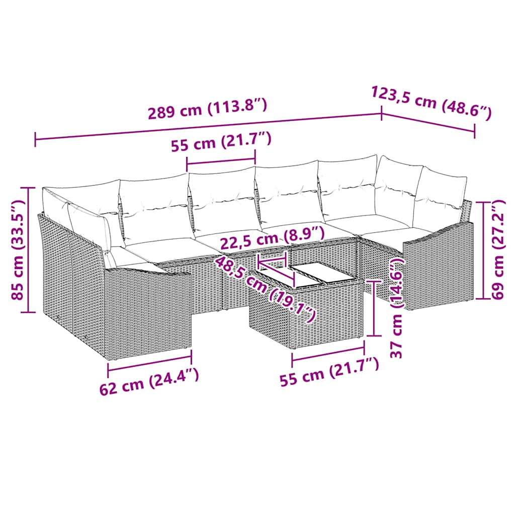 Garten-Sofa-Set mit Kissen 8 pcs Grau 55 x 55 x 37 cm