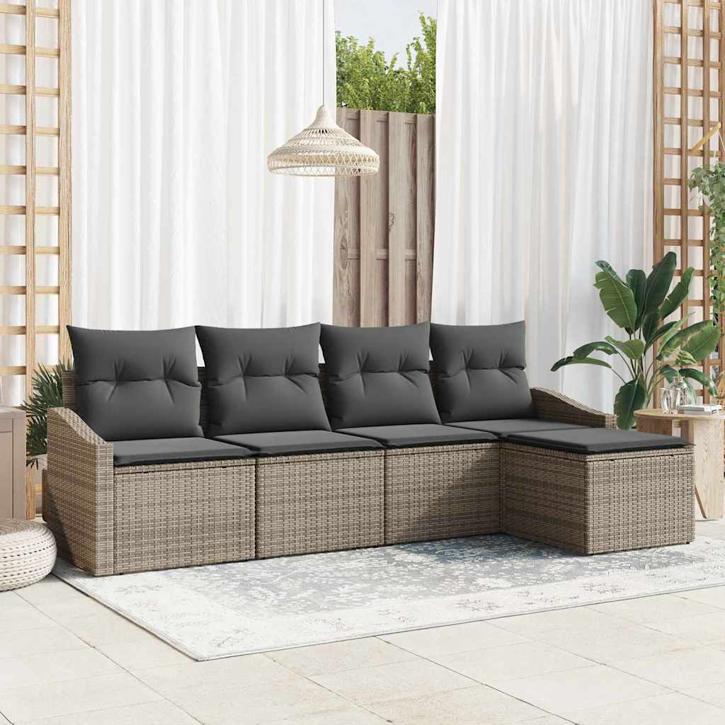 Garten-Sofa-Set 5 pcs Grau Poly Rattan