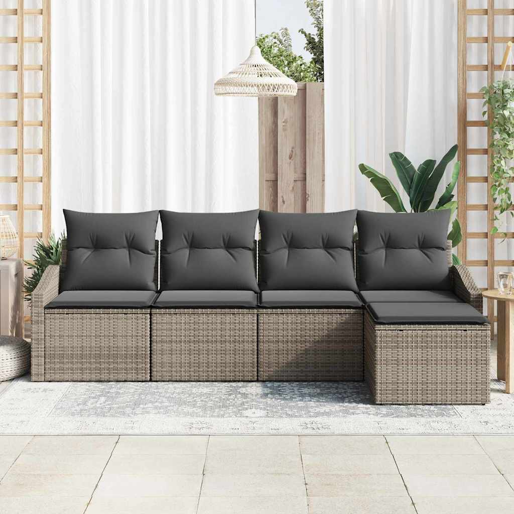 5-piece garden sofa set with cushions grey poly rattan