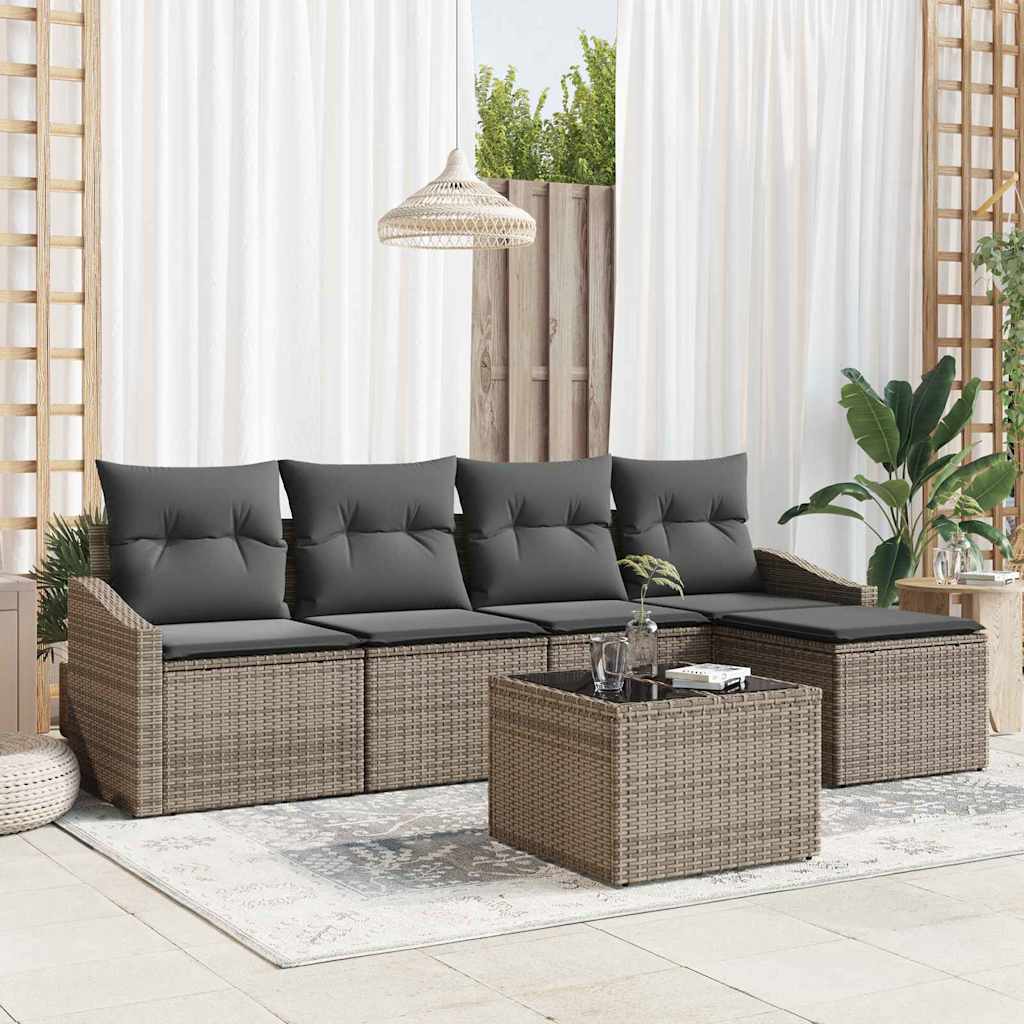 5-piece garden sofa set with cushions grey poly rattan