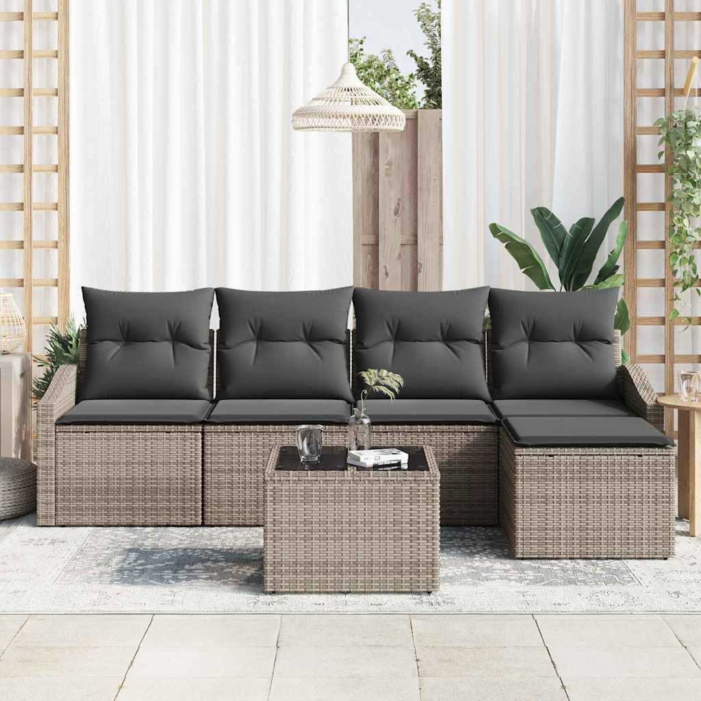 Garten-Sofa-Set 6 pcs Grau Poly Rattan