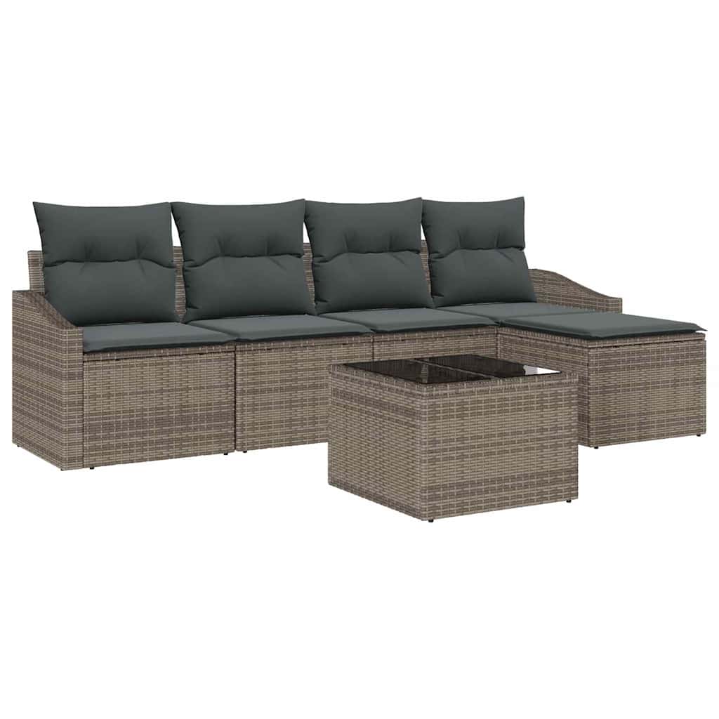 5-piece garden sofa set with cushions grey poly rattan