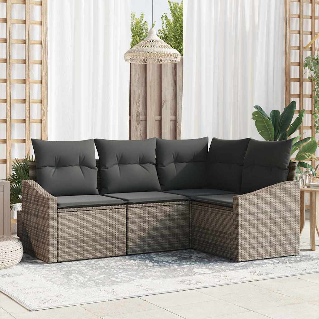 4-piece garden sofa set with cushions grey poly rattan