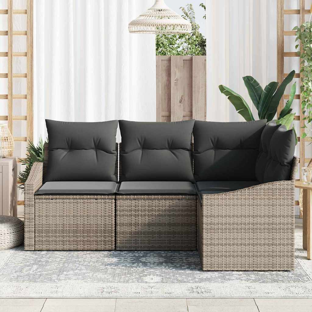 Garten-Sofa-Set 4 pcs Grau Poly Rattan