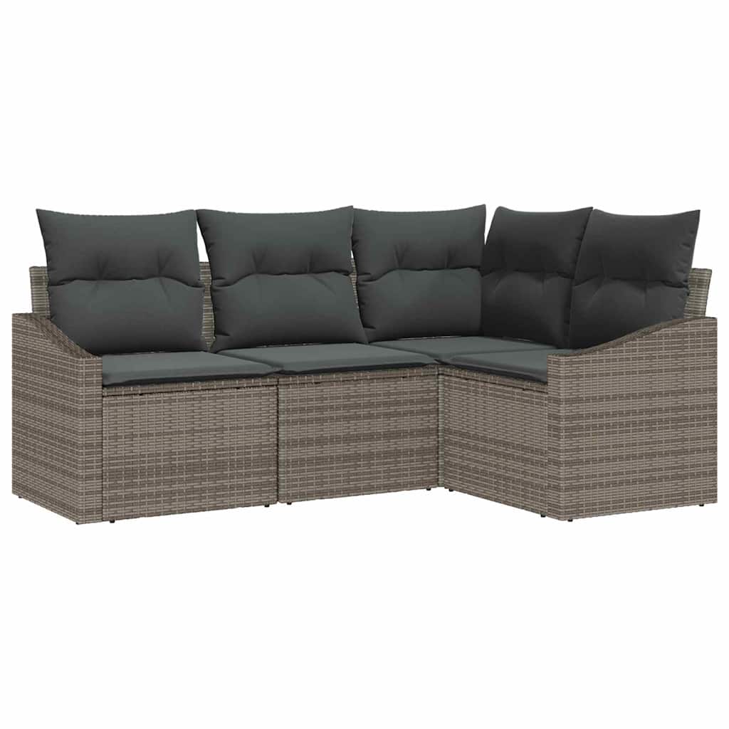 4-piece garden sofa set with cushions grey poly rattan