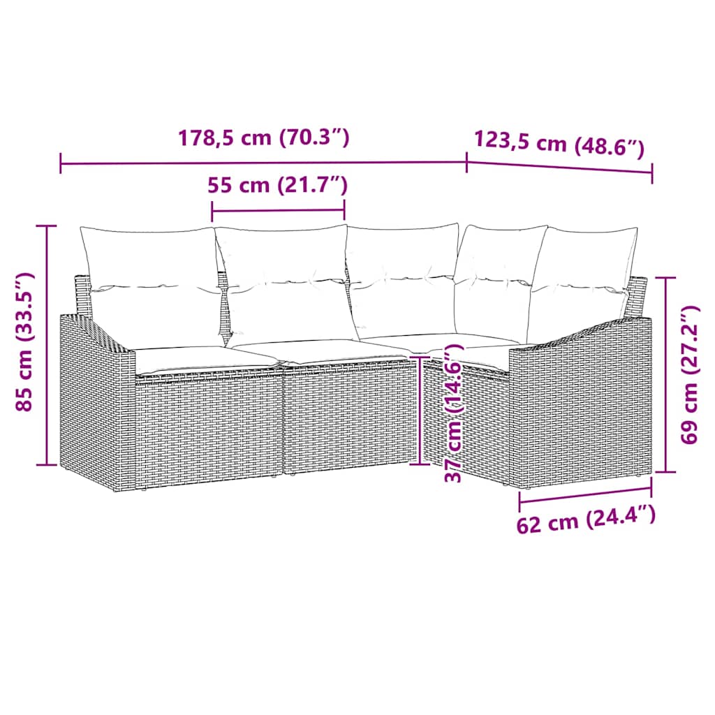 Garten-Sofa-Set 4 pcs Grau Poly Rattan