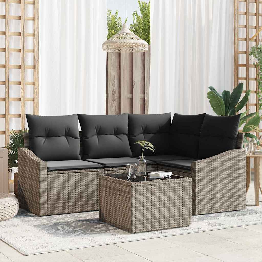 4-piece garden sofa set with cushions black poly rattan