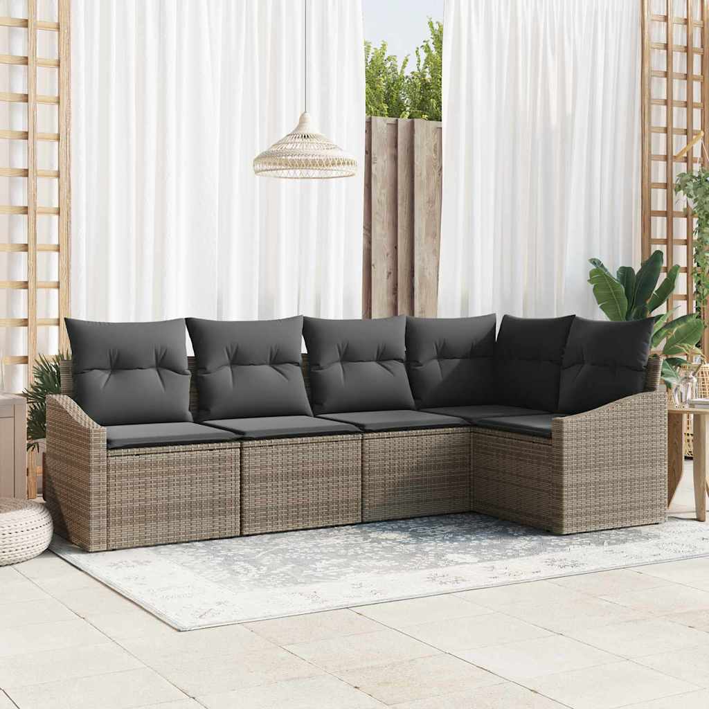 5-piece garden sofa set with cushions grey poly rattan