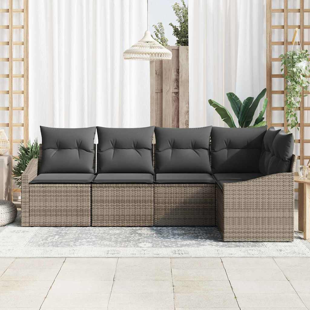 Garten-Sofa-Set 5 pcs Grau Poly Rattan