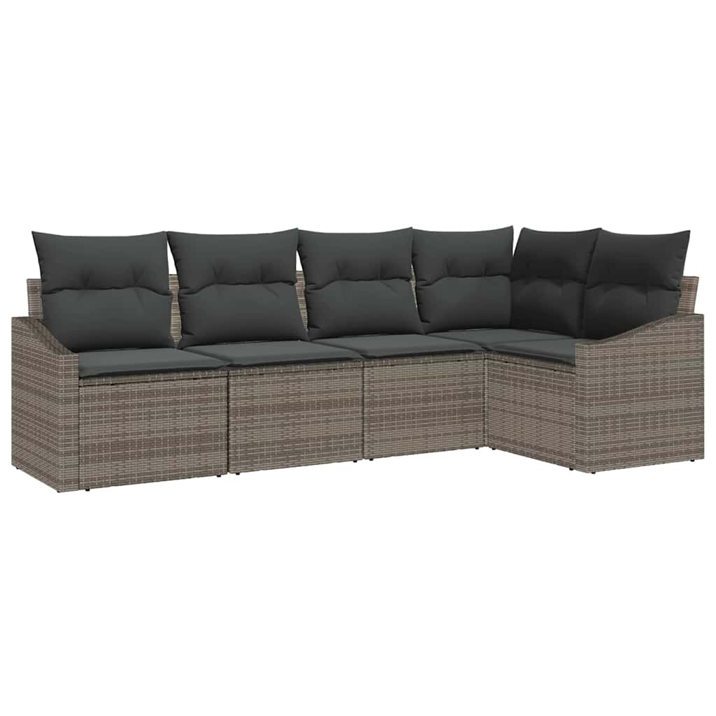 5-piece garden sofa set with cushions grey poly rattan