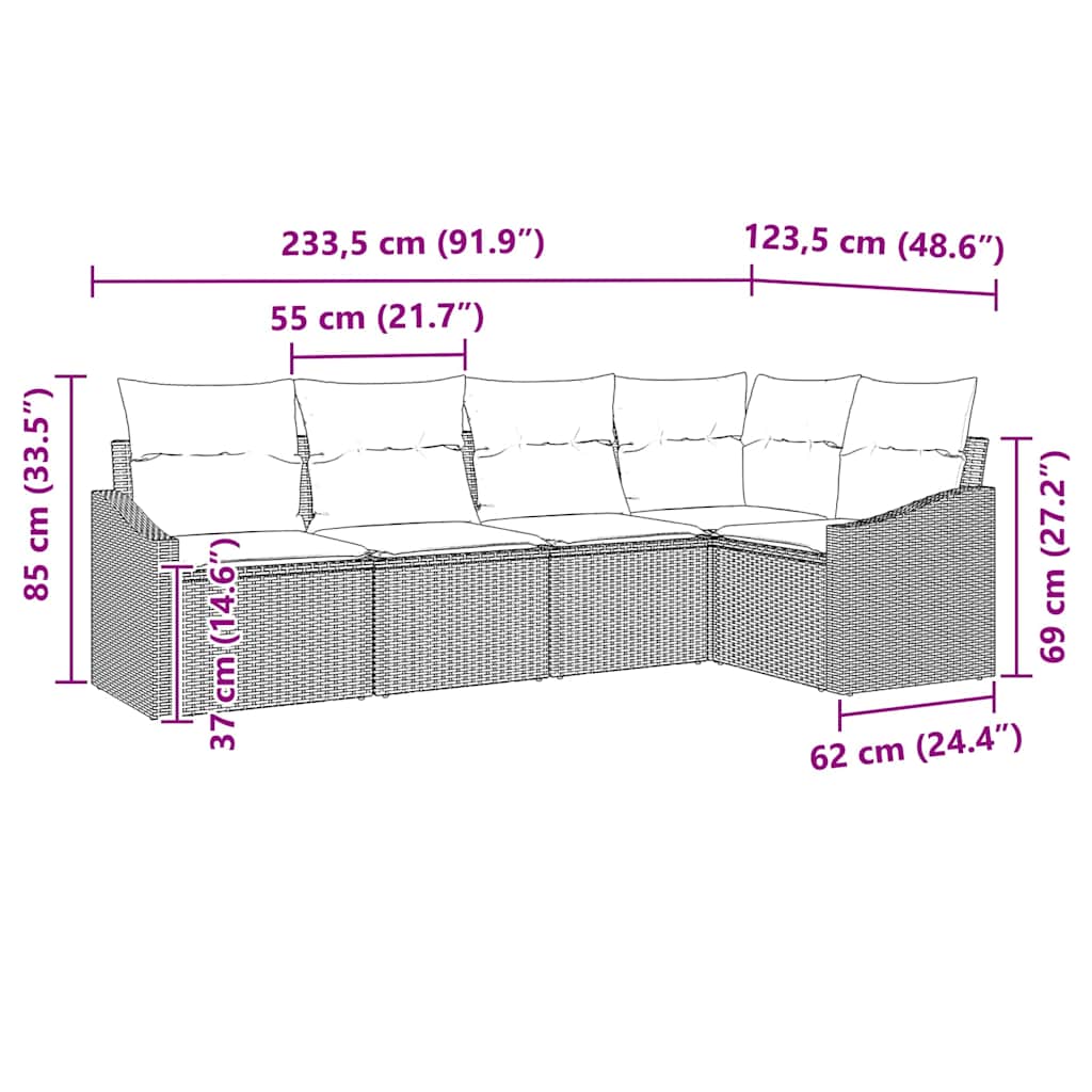 Garten-Sofa-Set 5 pcs Grau Poly Rattan