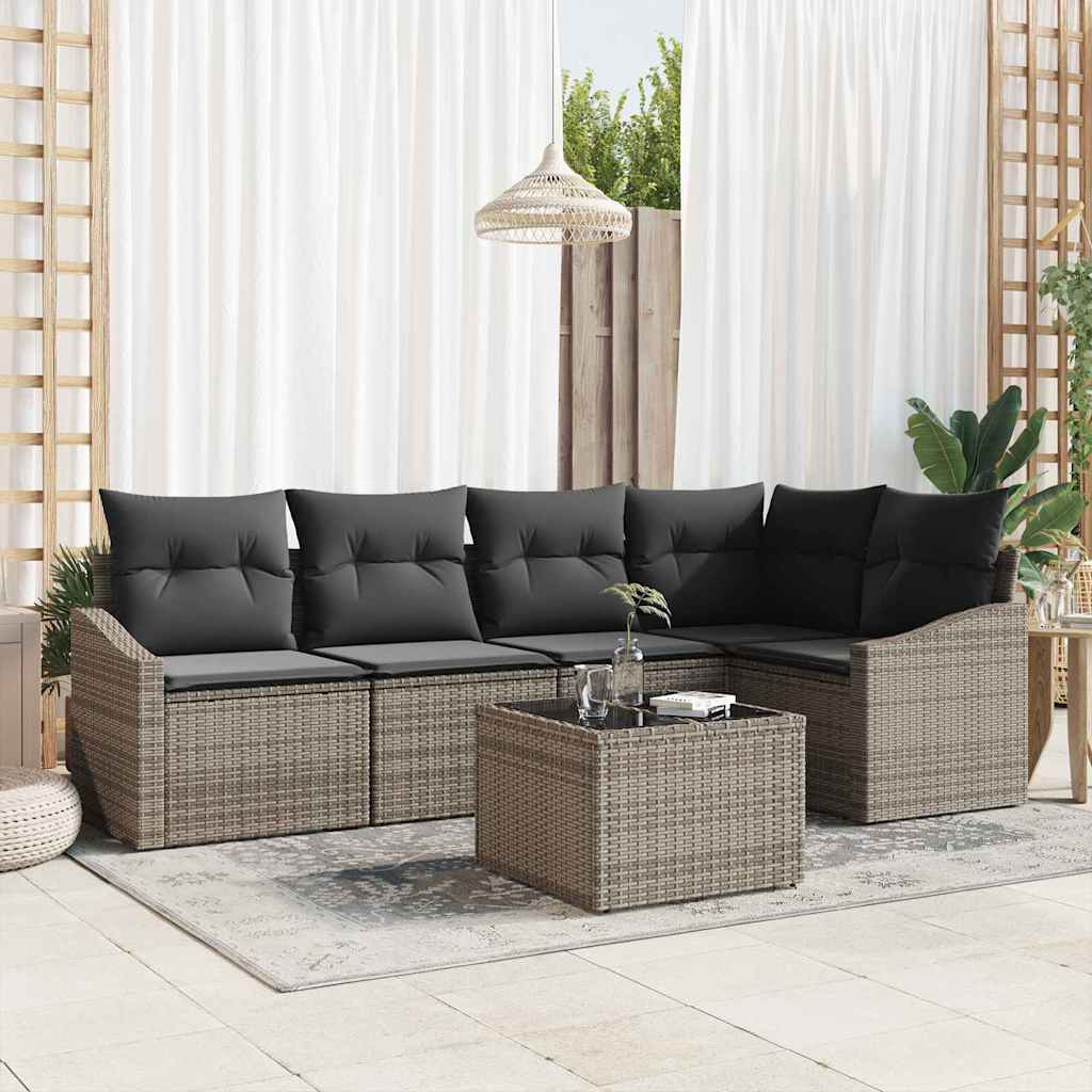 Garten-Sofa-Set 6 pcs Grau Poly Rattan