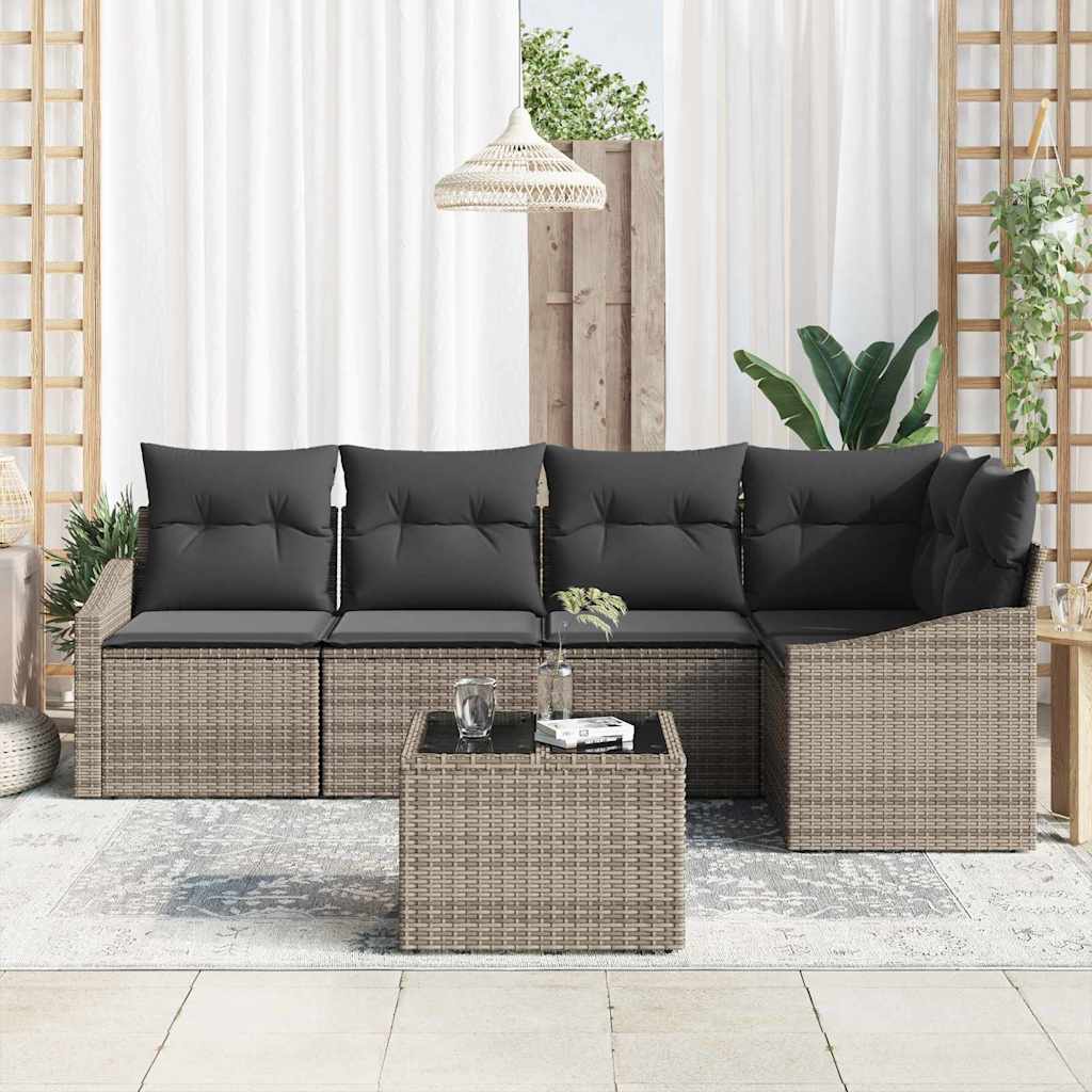 Garten-Sofa-Set 6 pcs Grau Poly Rattan