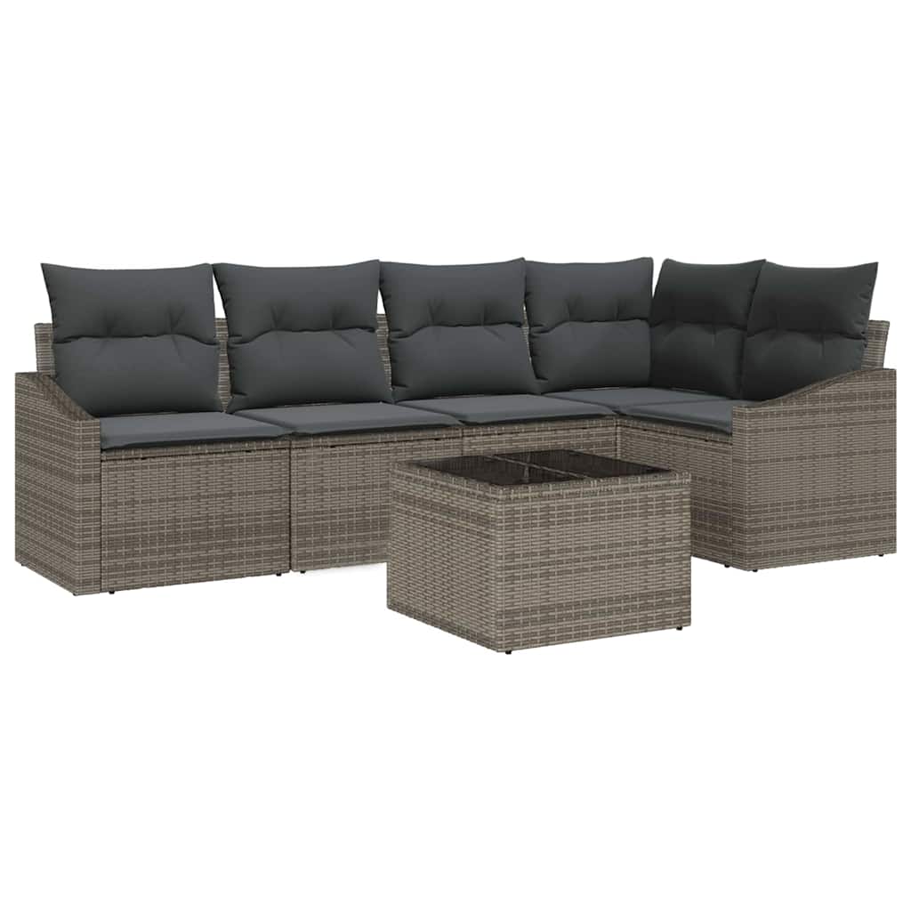 Garten-Sofa-Set 6 pcs Grau Poly Rattan