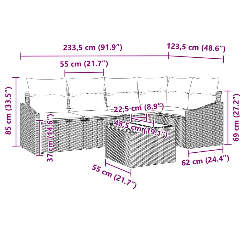 Garten-Sofa-Set 6 pcs Grau Poly Rattan