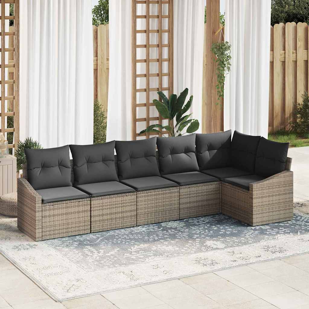 6-piece garden sofa set with cushions grey poly rattan