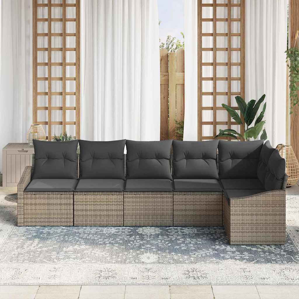 Garten-Sofa-Set 6 pcs Grau Poly Rattan