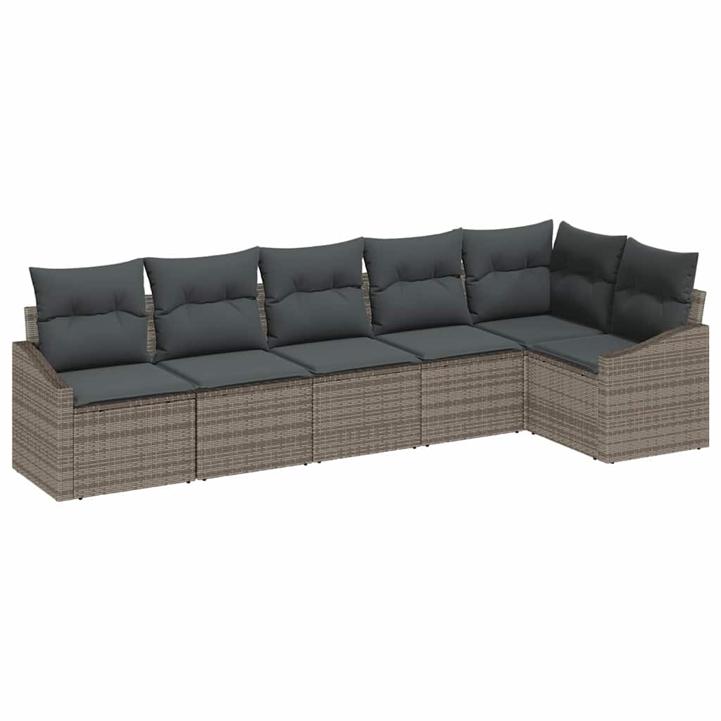 6-piece garden sofa set with cushions grey poly rattan