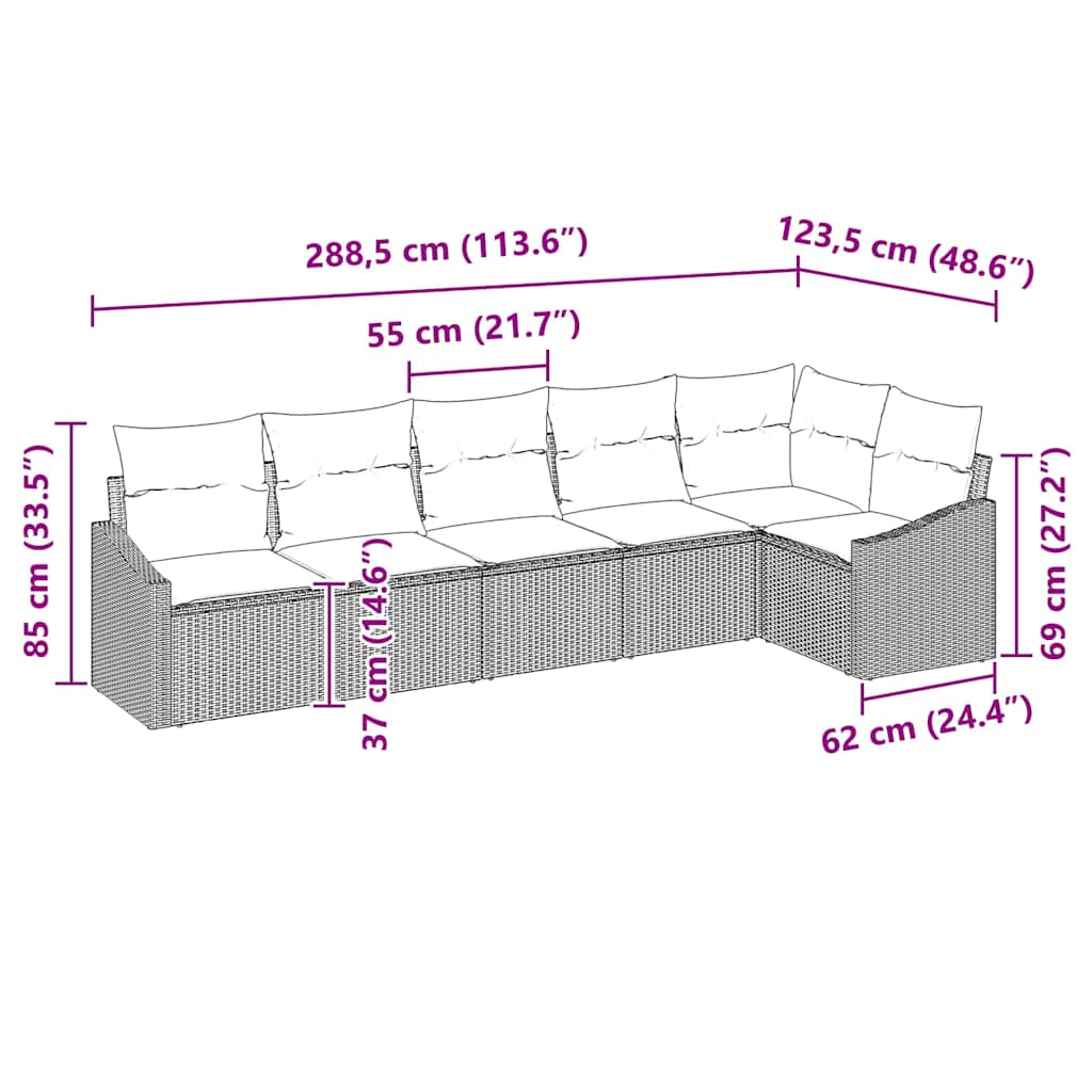 Garten-Sofa-Set 6 pcs Grau Poly Rattan