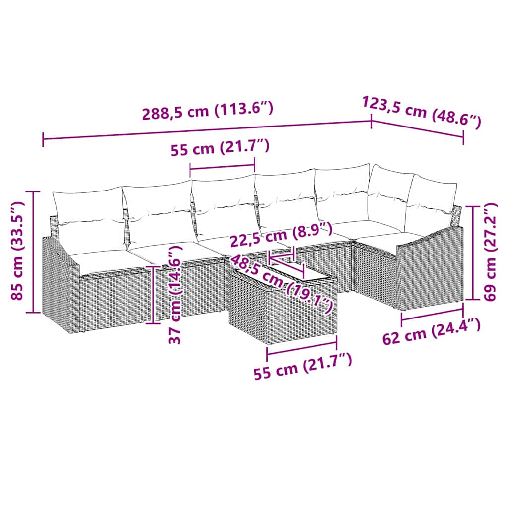 6-piece garden sofa set with cushions black poly rattan