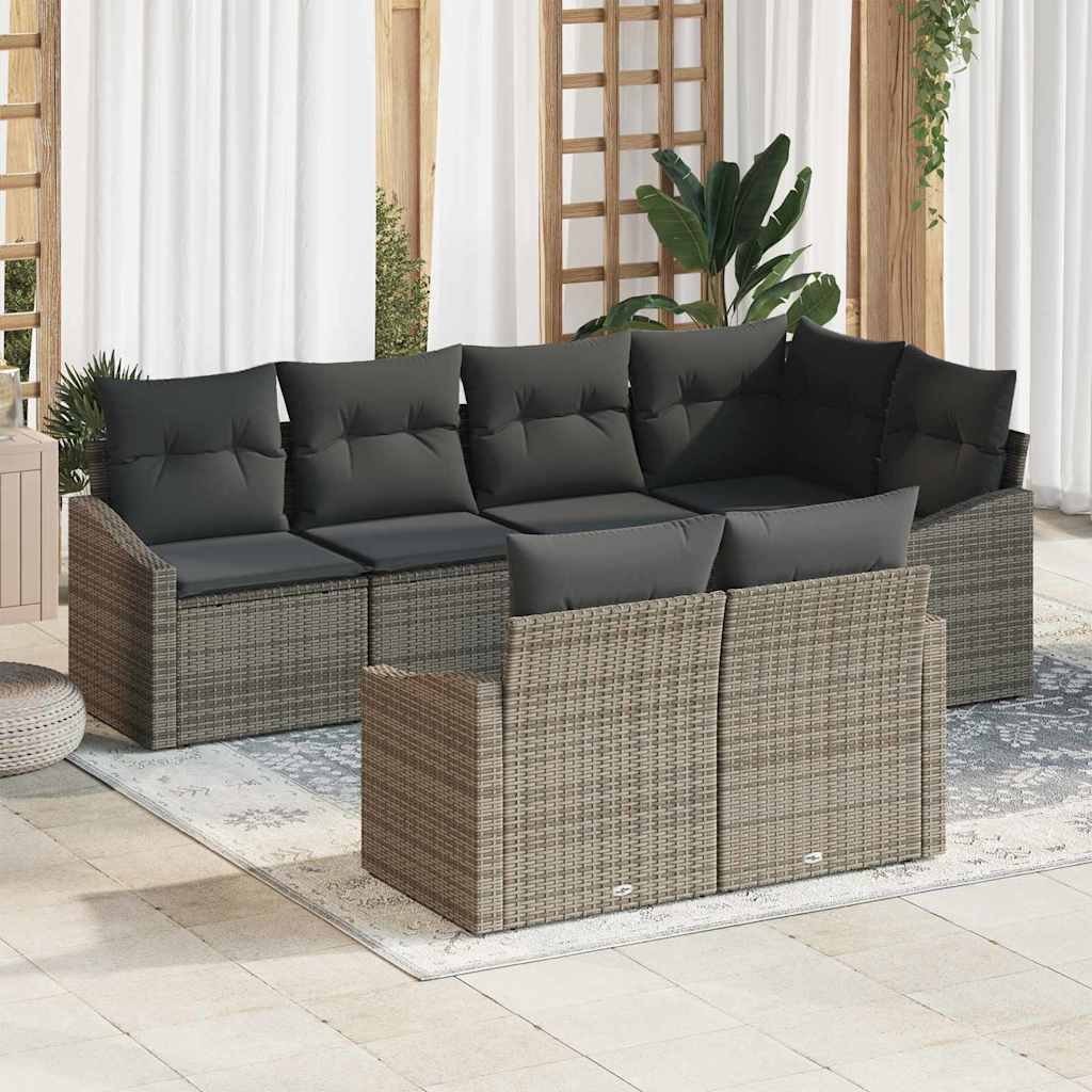 7-piece garden sofa set with cushions grey poly rattan