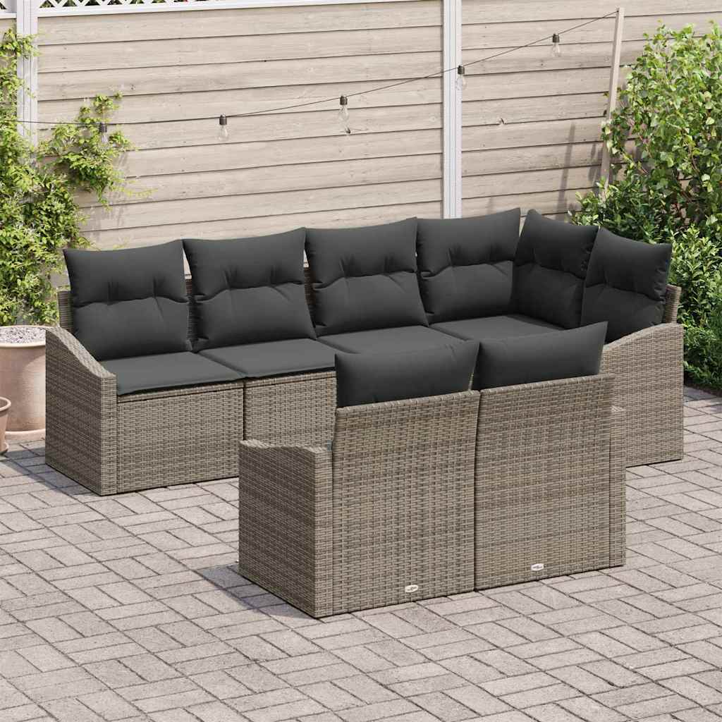 Garten-Sofa-Set 7 pcs Grau Poly Rattan
