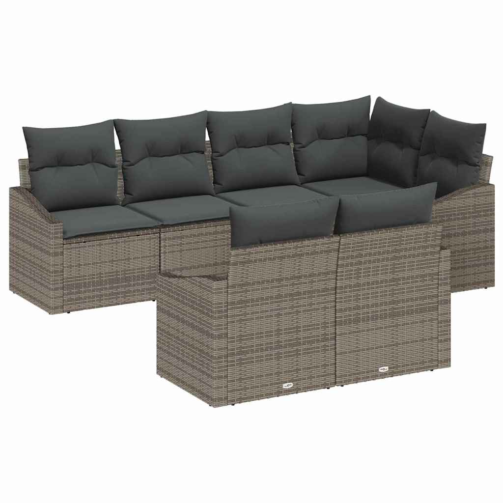 7-piece garden sofa set with cushions grey poly rattan