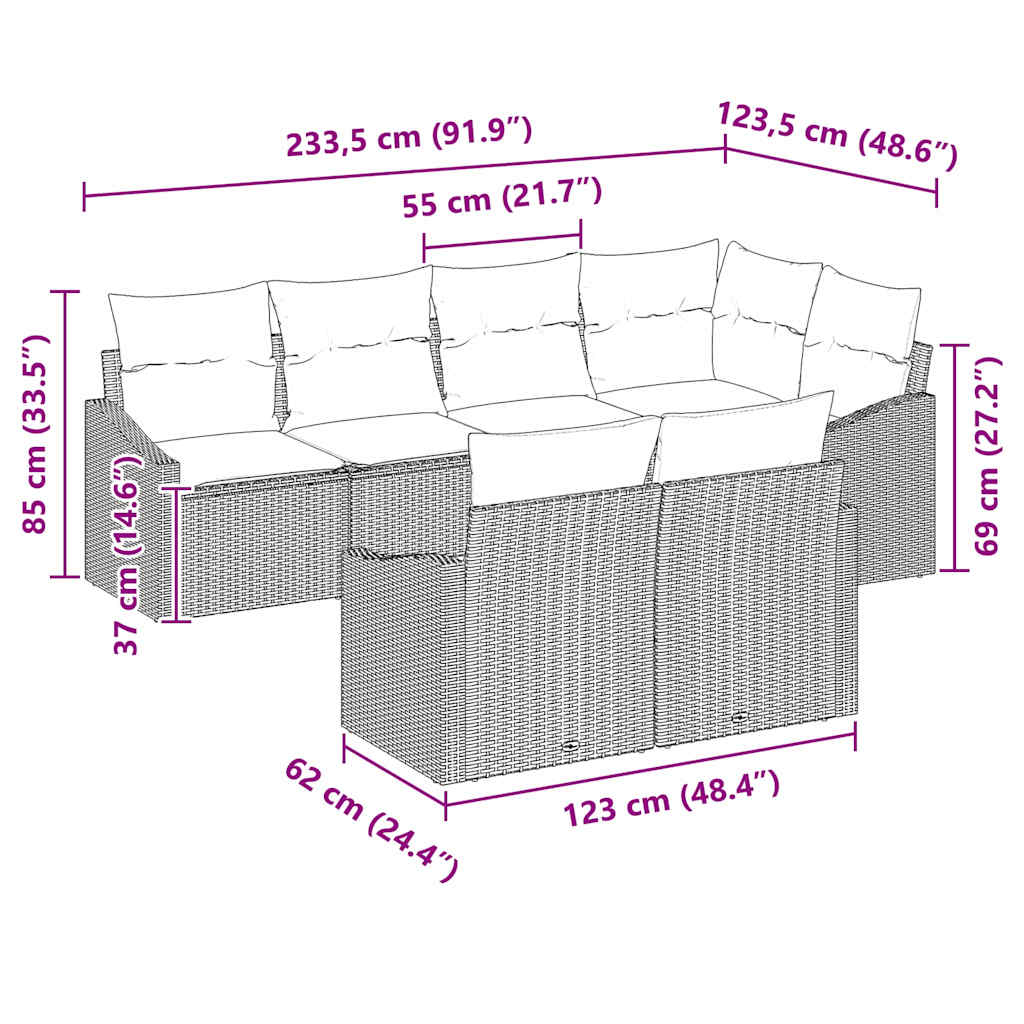 Garten-Sofa-Set 7 pcs Grau Poly Rattan