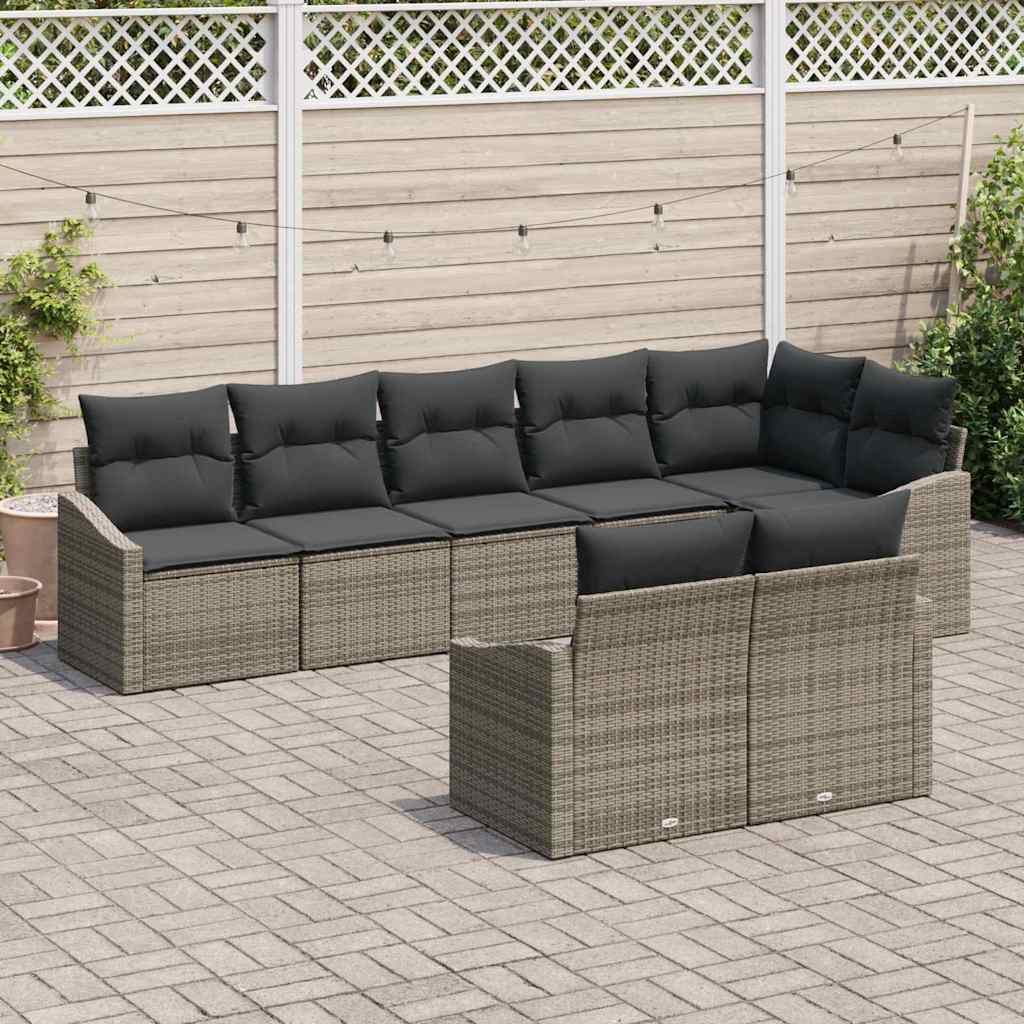 8-piece garden sofa set with cushions grey poly rattan