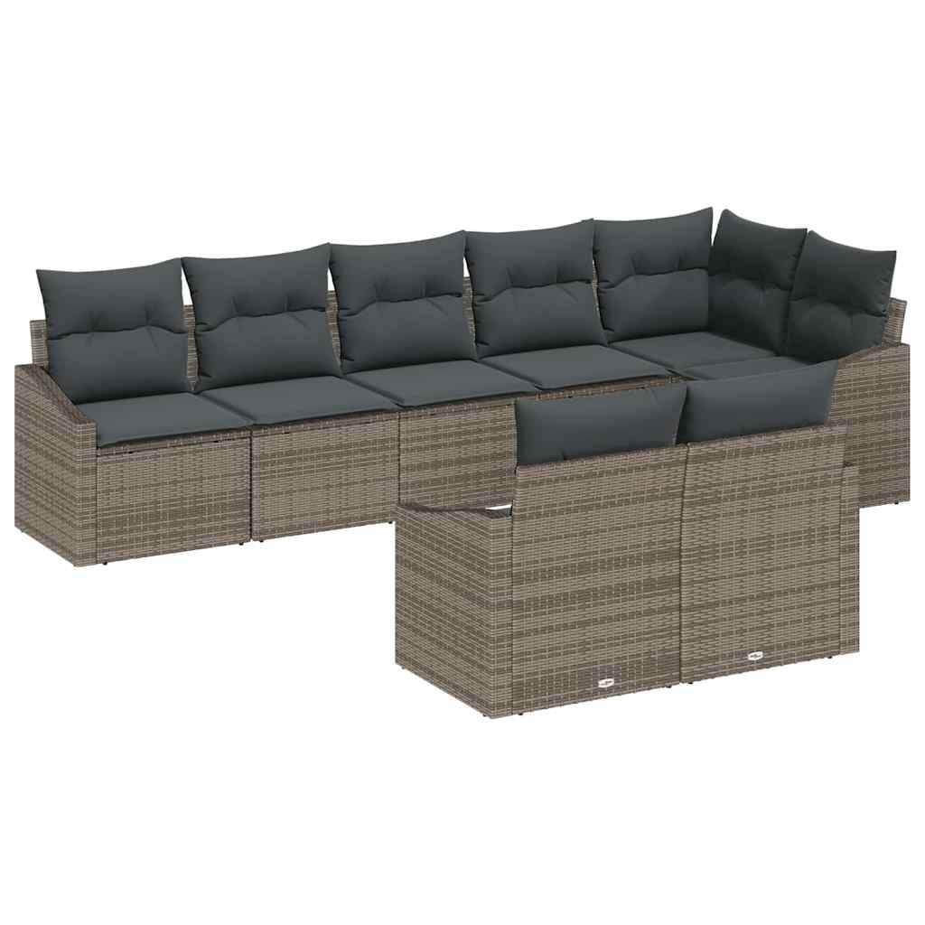 8-piece garden sofa set with cushions grey poly rattan