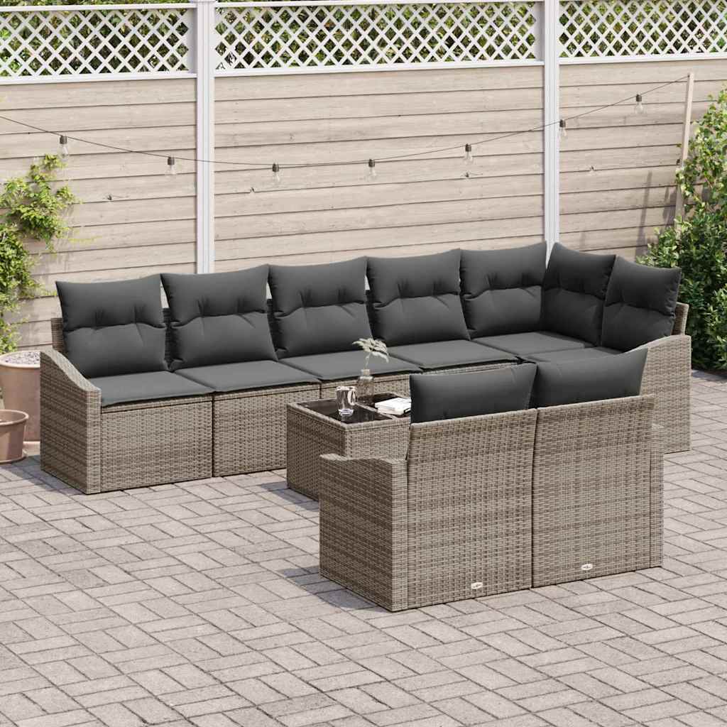 Garten-Sofa-Set 9 pcs Grau Poly Rattan