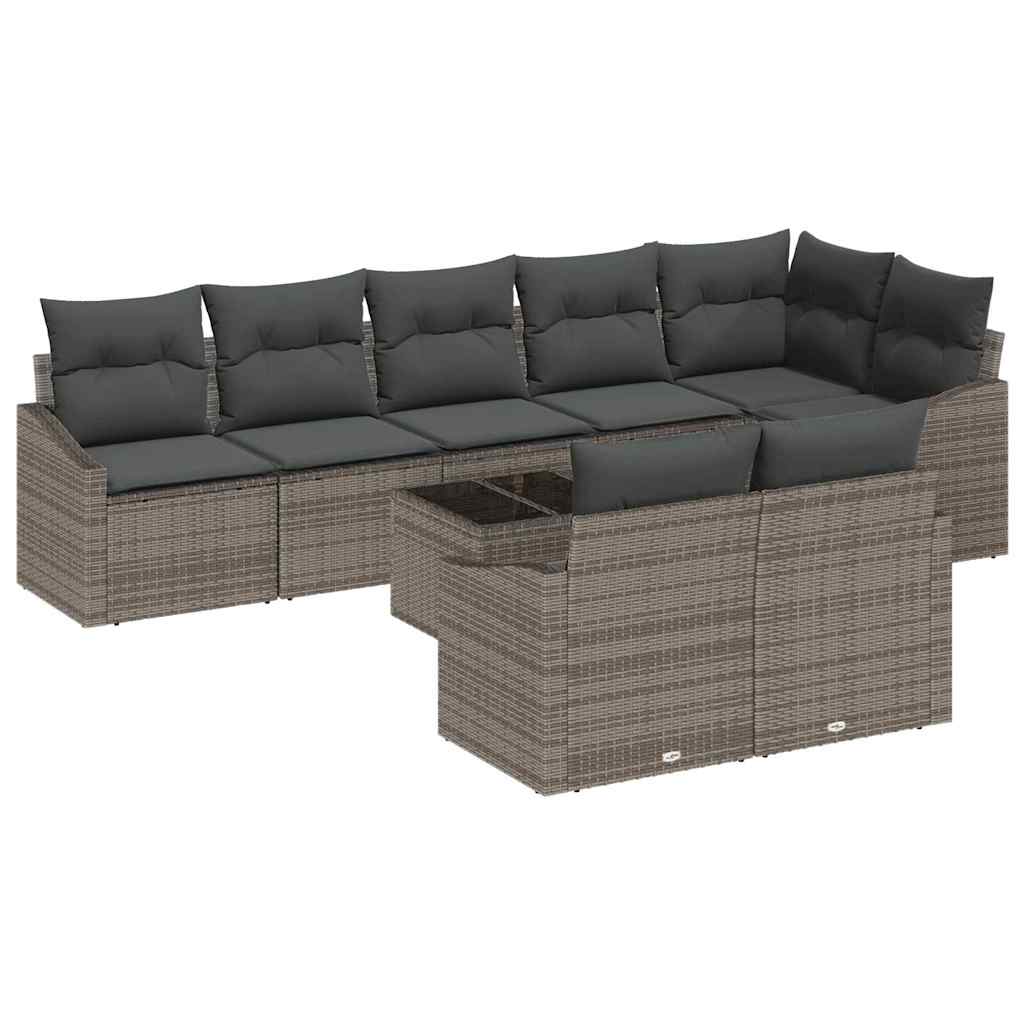 Garten-Sofa-Set 9 pcs Grau Poly Rattan