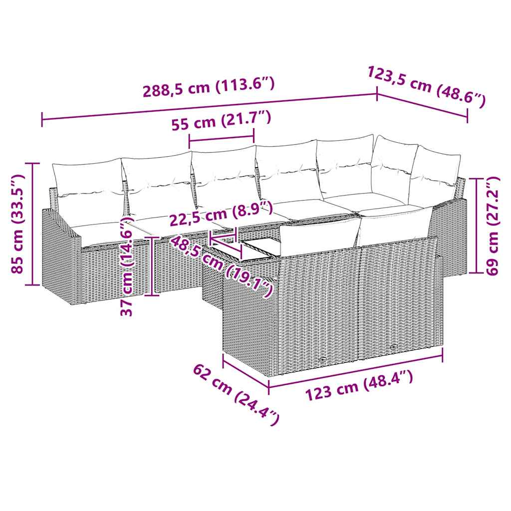 Garten-Sofa-Set 9 pcs Grau Poly Rattan
