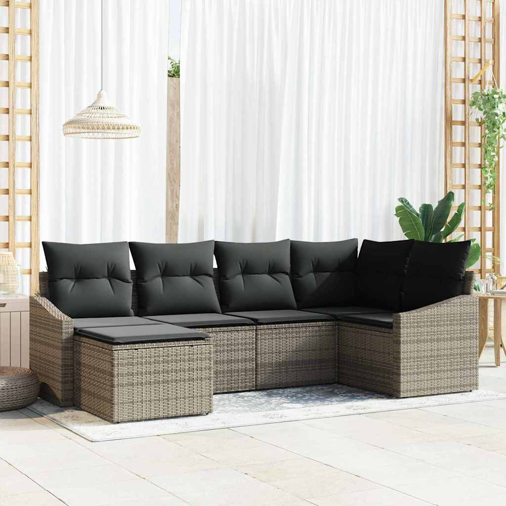 6-piece garden sofa set with cushions grey poly rattan