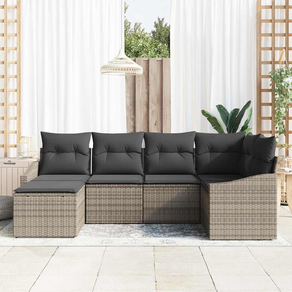 Garten-Sofa-Set 6 pcs Grau Poly Rattan