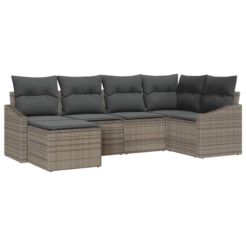 6-piece garden sofa set with cushions grey poly rattan