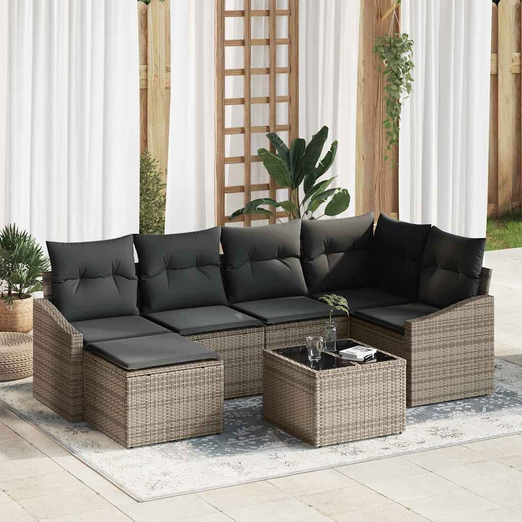 6-piece garden sofa set with cushions black poly rattan