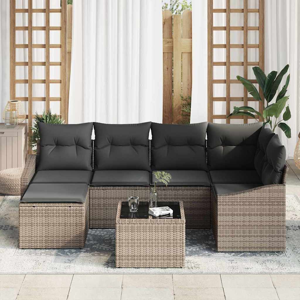 Garten-Sofa-Set 7 pcs Grau Poly Rattan