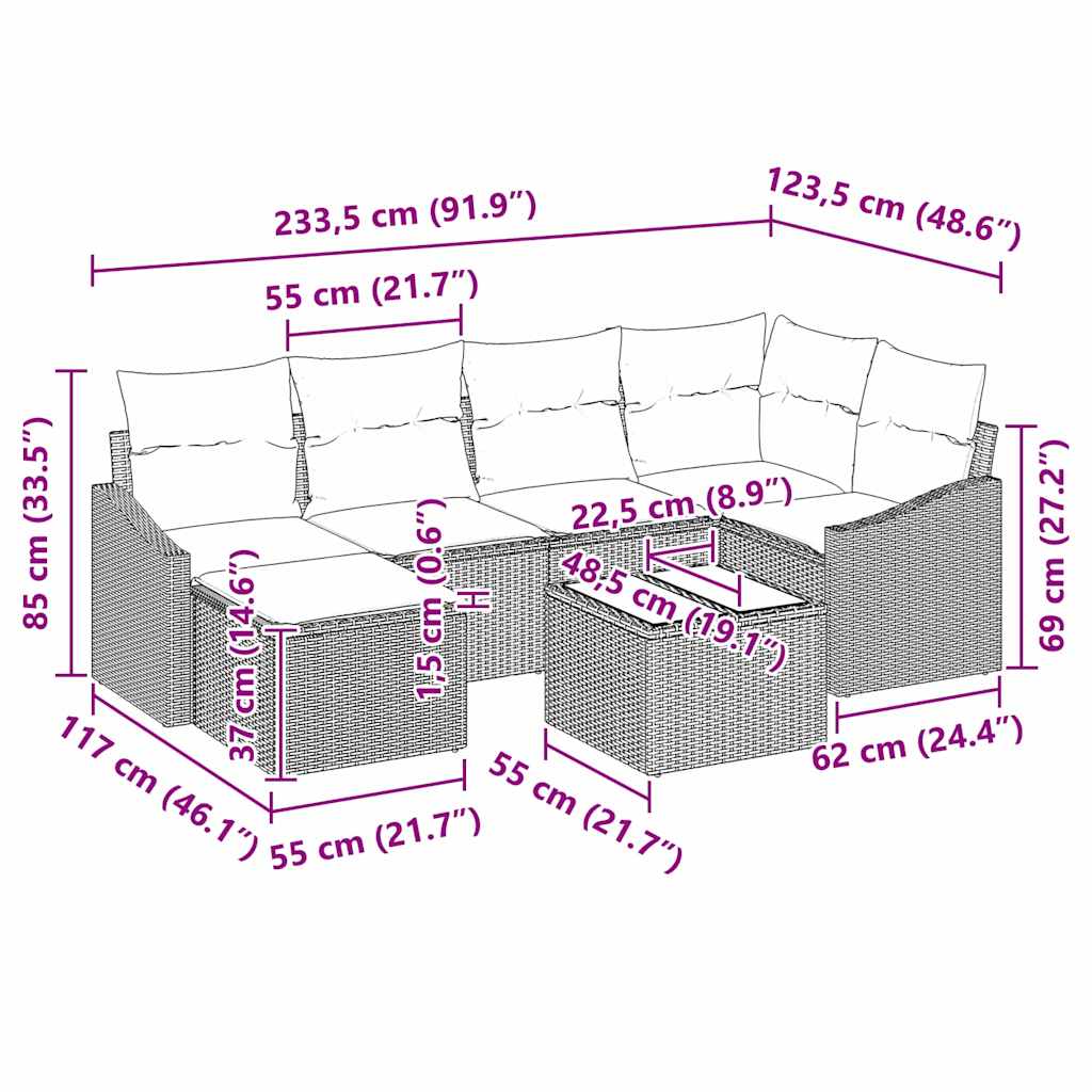 Garten-Sofa-Set 7 pcs Grau Poly Rattan