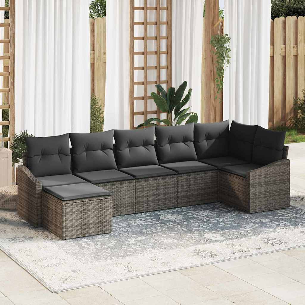 7-piece garden sofa set with cushions grey poly rattan