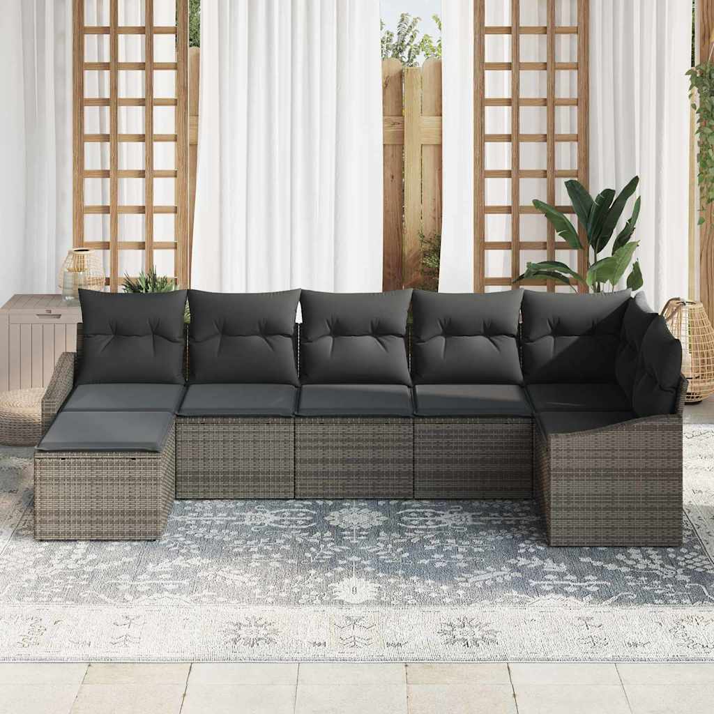 Garten-Sofa-Set 7 pcs Grau Poly Rattan
