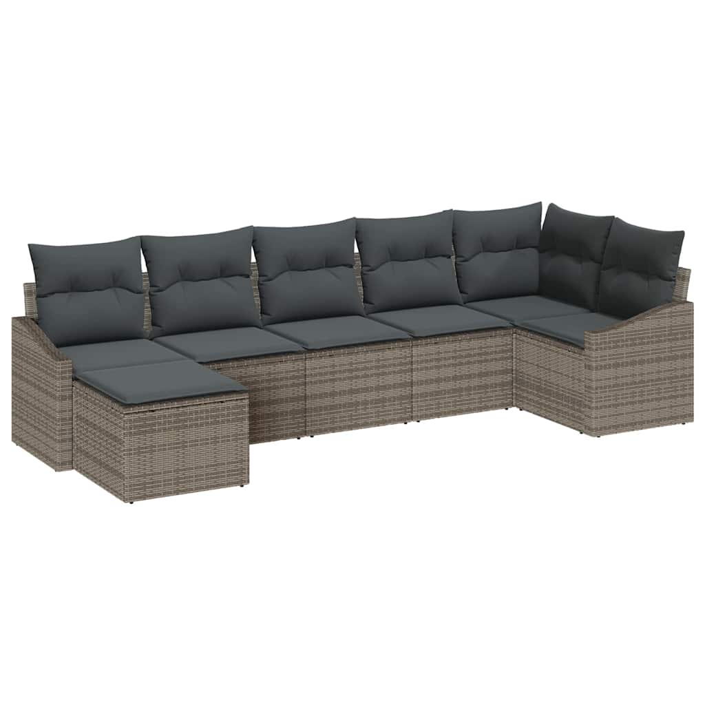 7-piece garden sofa set with cushions grey poly rattan