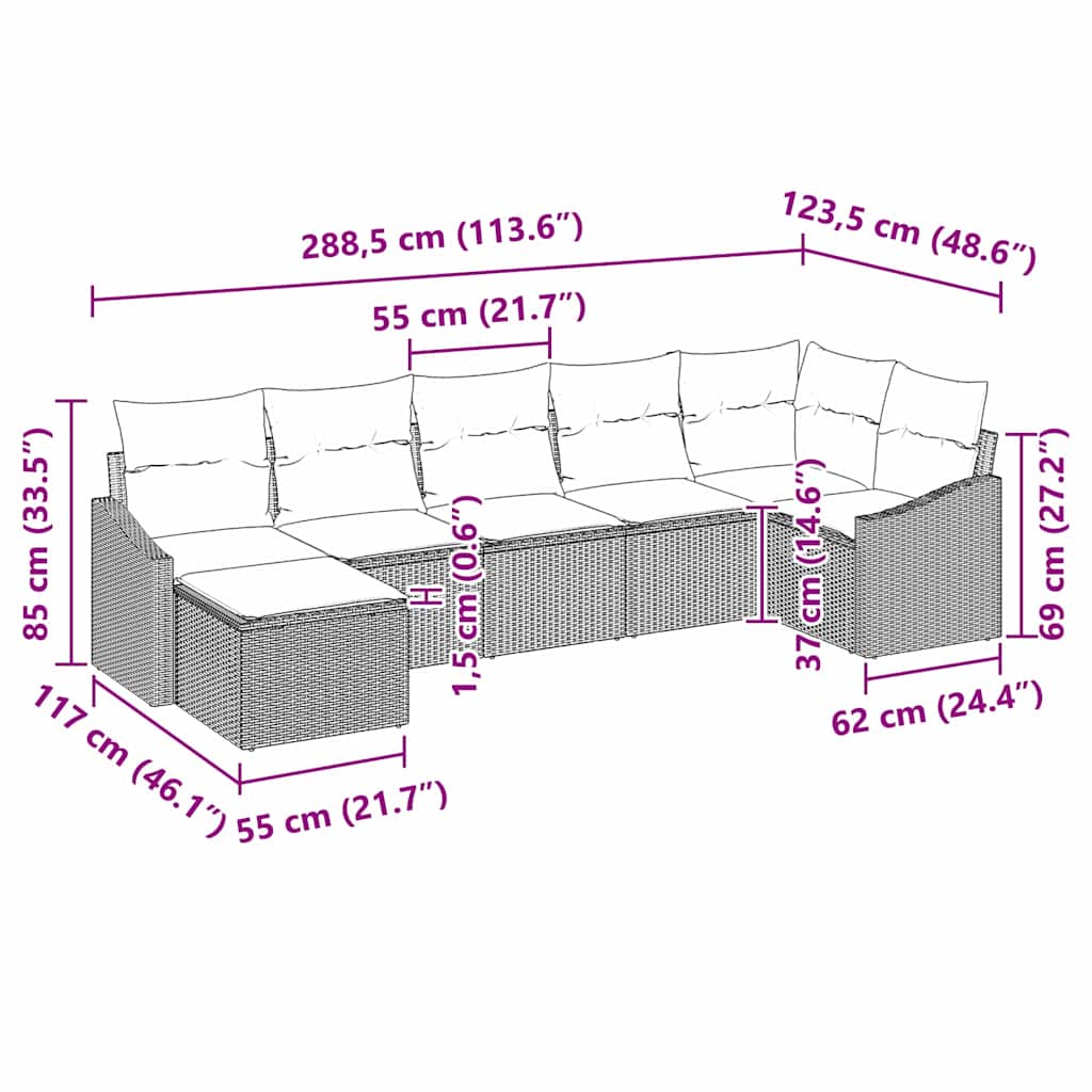 Garten-Sofa-Set 7 pcs Grau Poly Rattan