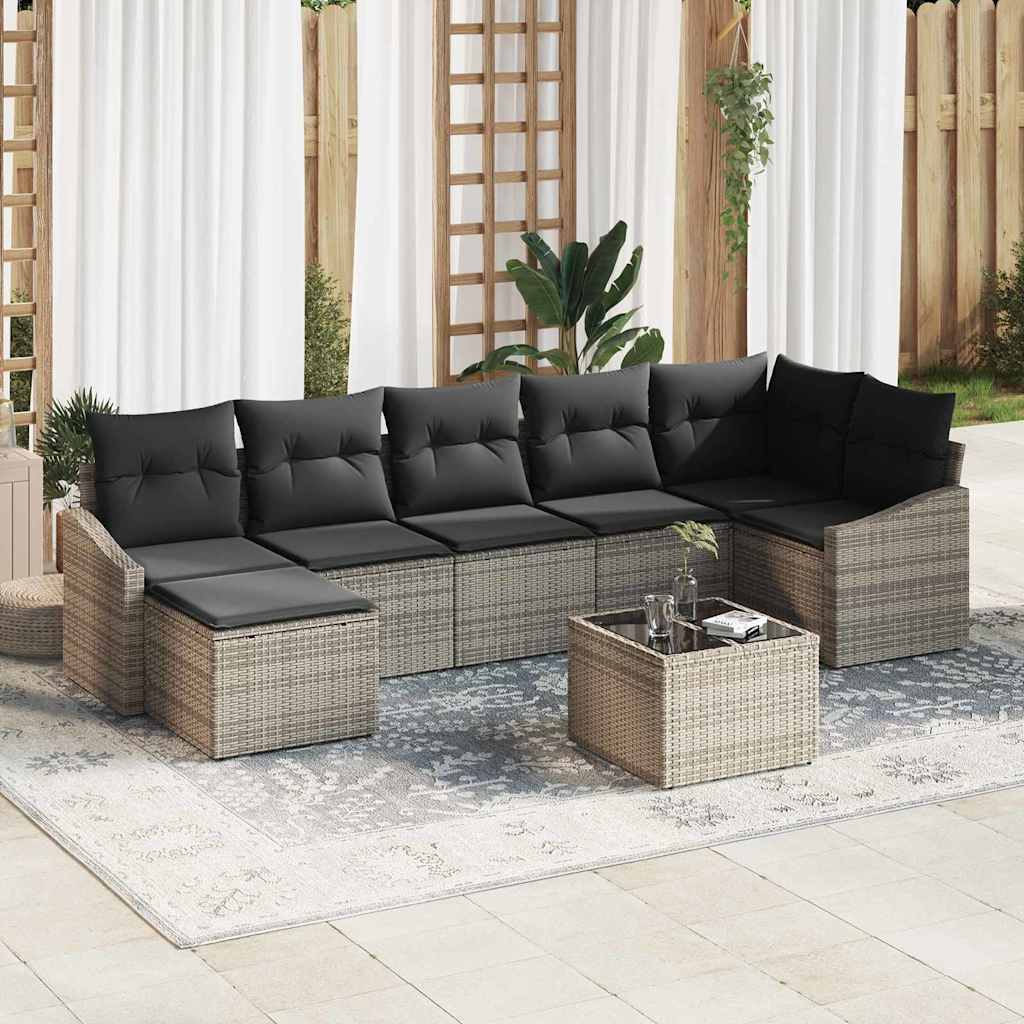 7-piece garden sofa set with cushions black poly rattan